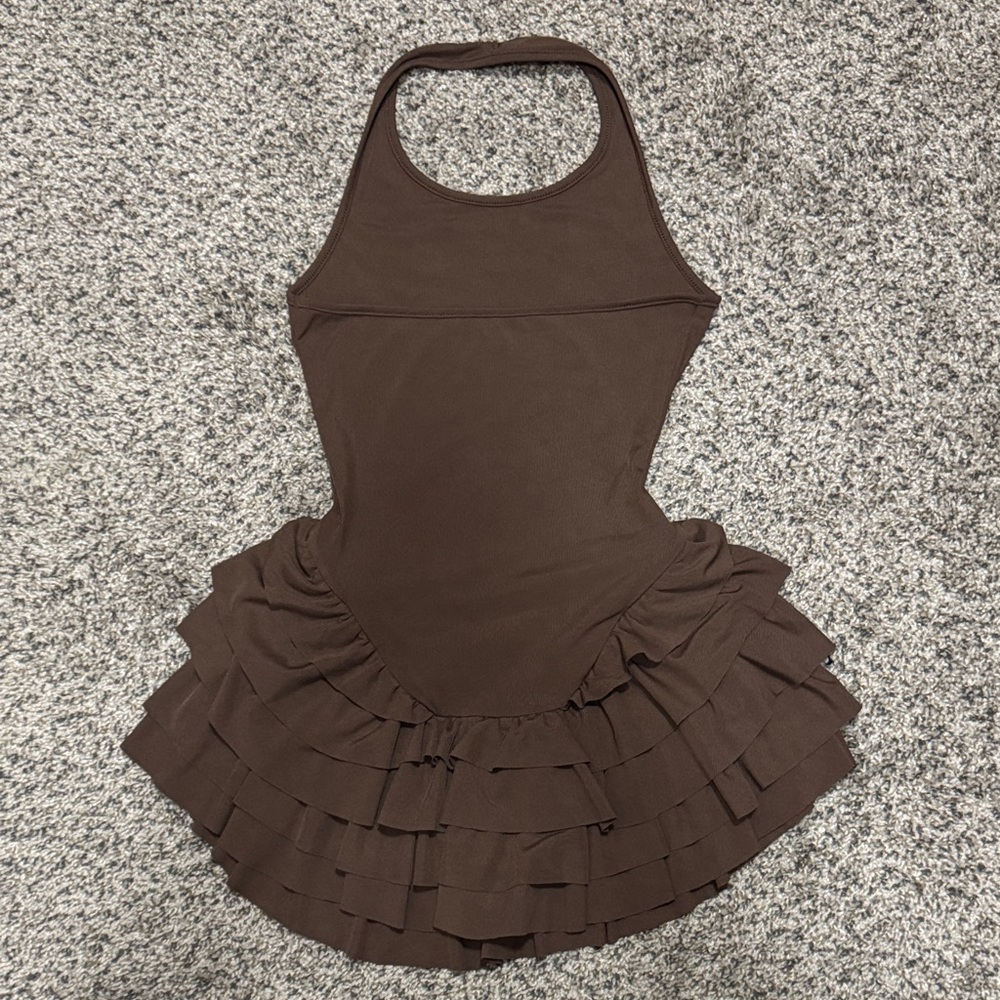 Brown Ruffled Halter Dress - Picture 2 of 4